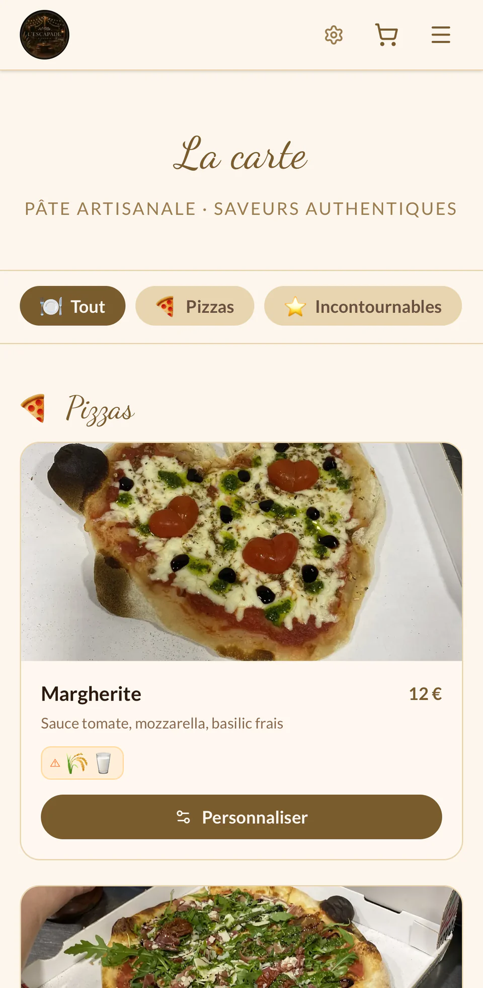La carte complète avec ses onglets de catégories