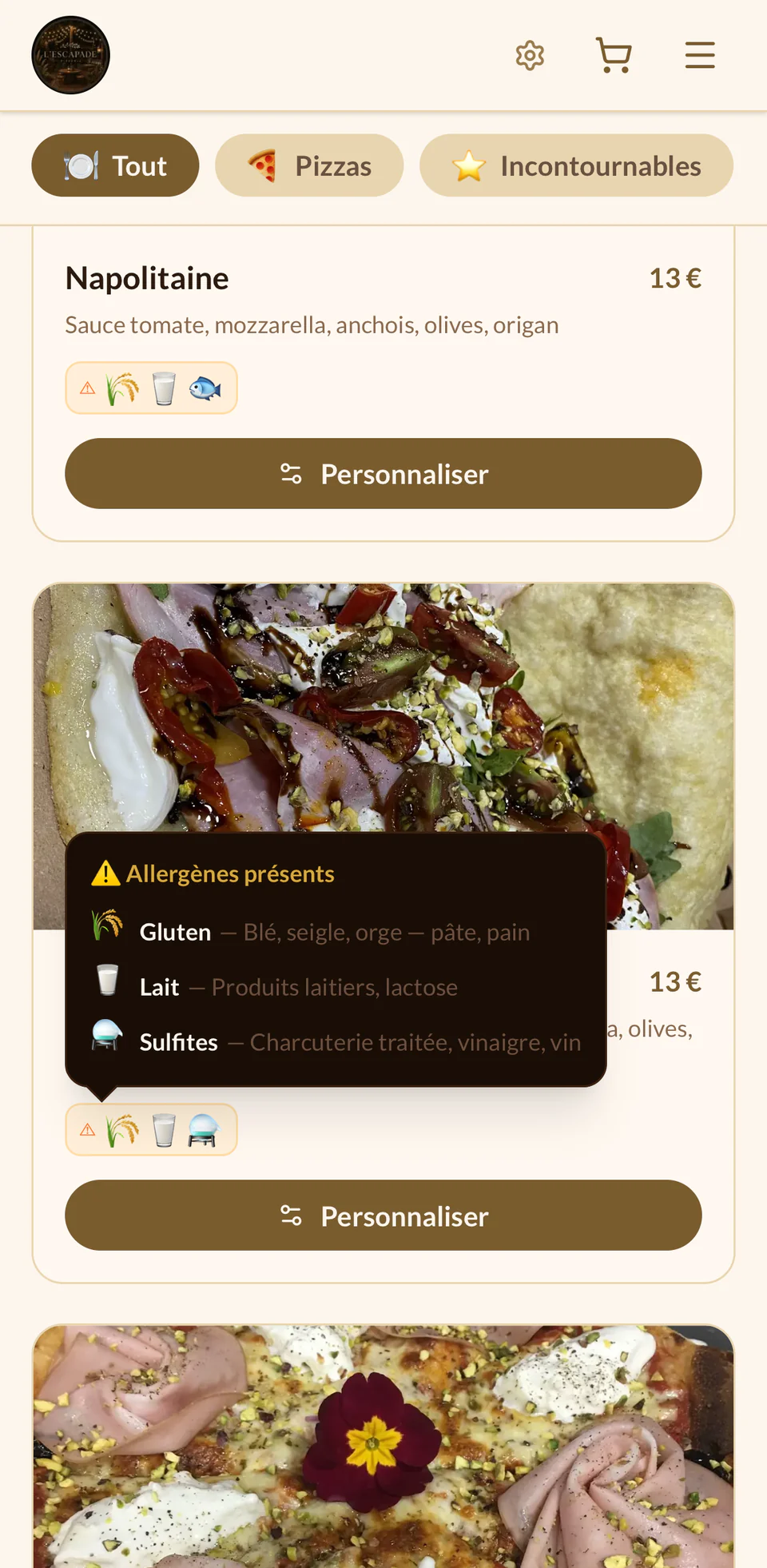 Le détail des allergènes de la Reine : gluten, lait, sulfites