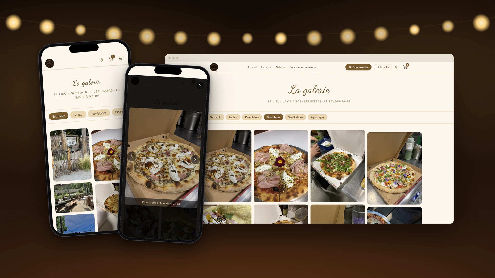 La galerie du site sur ordinateur et sur iPhone, avec sa visionneuse photo
