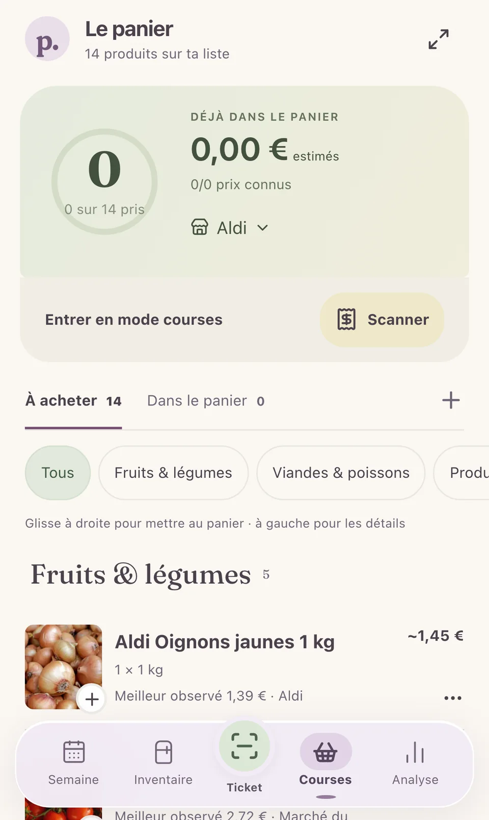 Panier et liste de courses