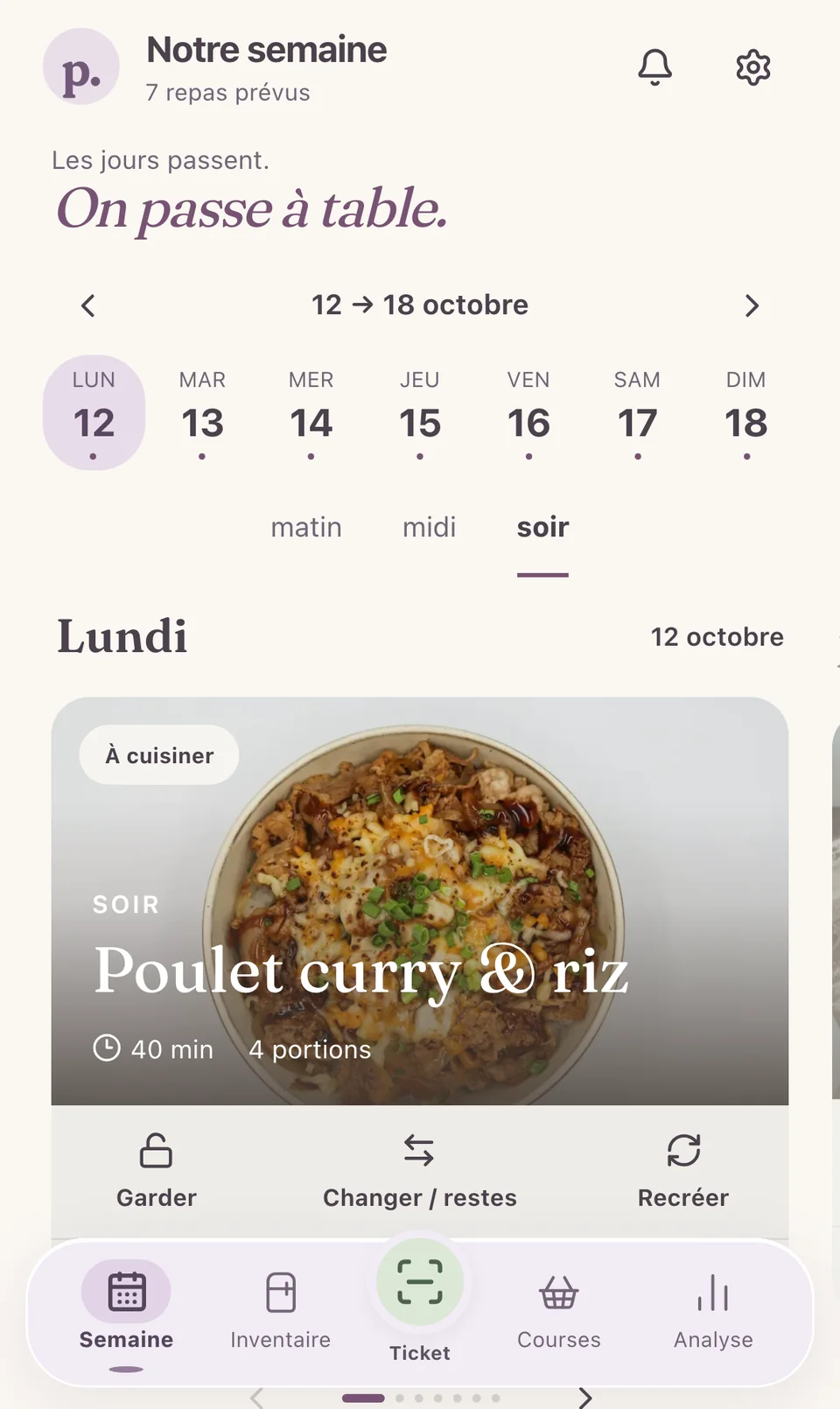 Semaine de repas, lundi soir