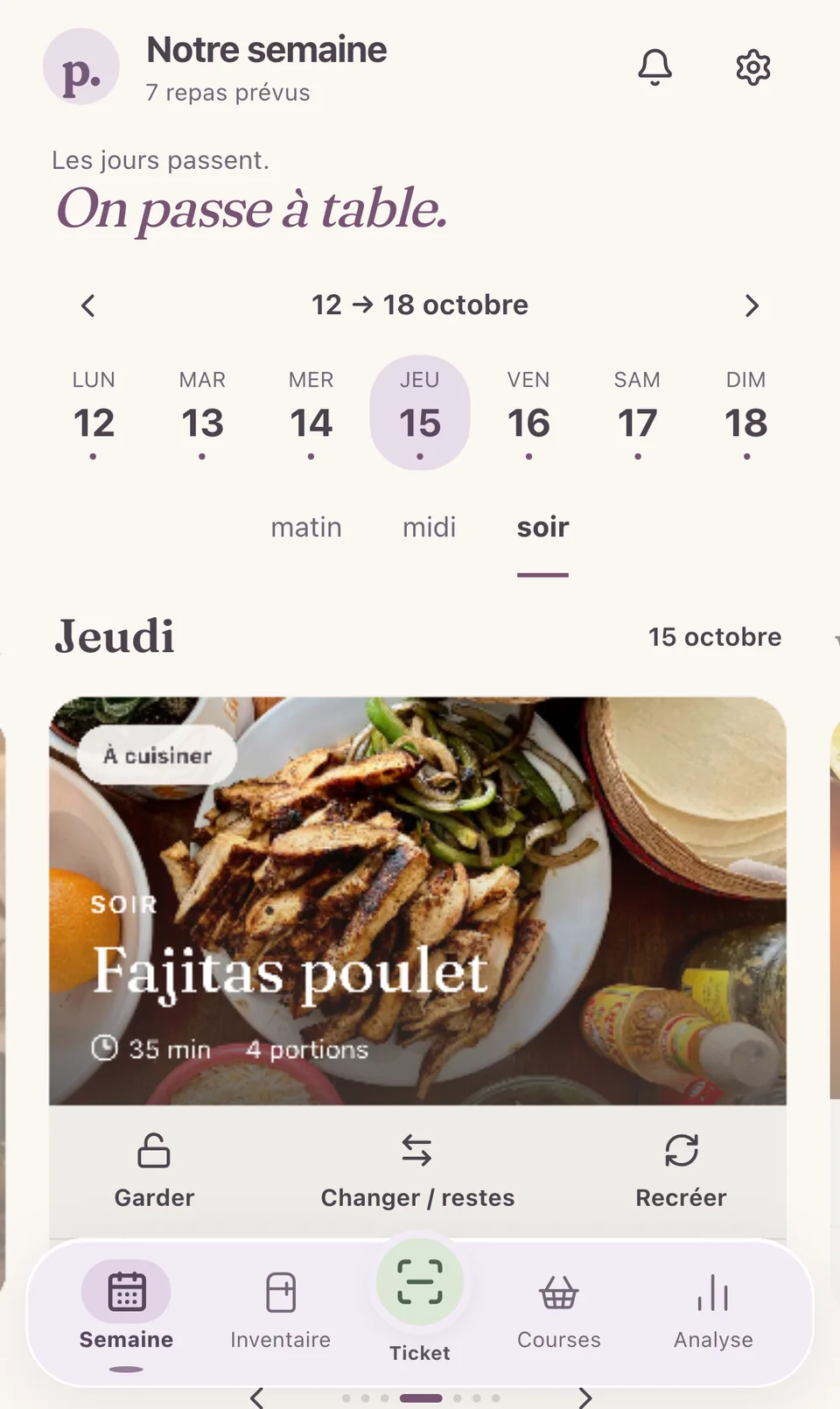 Semaine de repas, jeudi soir